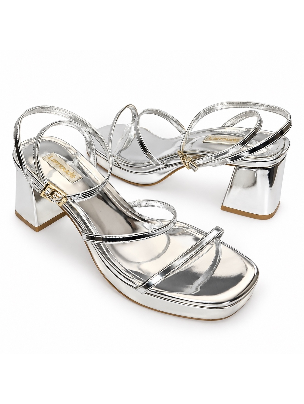 Larroudé Gio Silver Mirror Metallic Platform Sandals Size 7.5